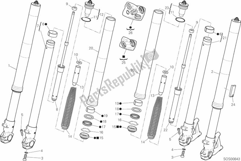 All parts for the Front Fork of the Ducati Scrambler Desert Sled Thailand 803 2019